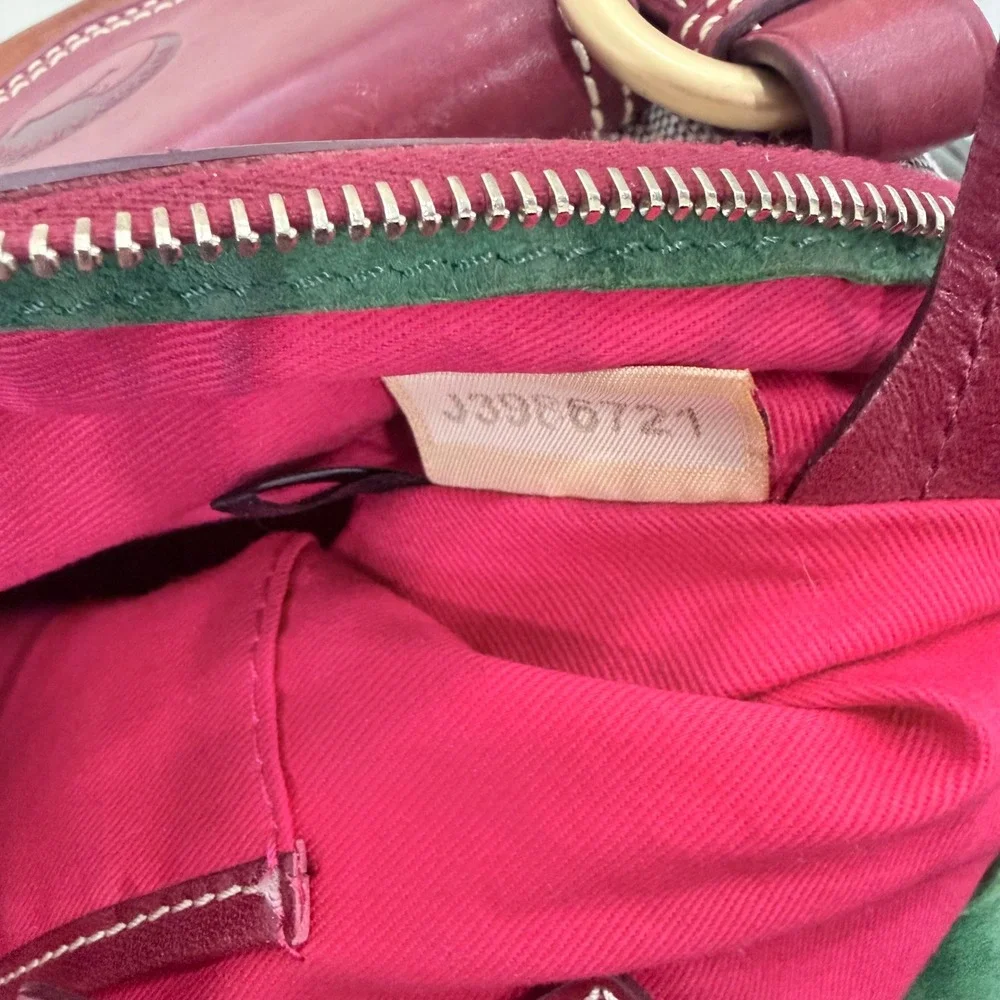 Dooney & Bourke Signature Monogram Canvas Satchel Burgundy Leather Trim 33906721